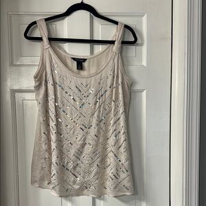 White House Black Market Cream Tank Top With Silver Sequins